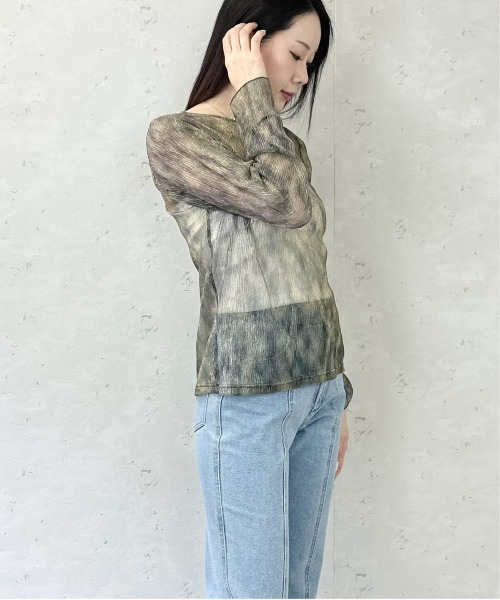 Per sist ence(パーシエンス)の「シアーラメニュアンスカラークルーネックプルオーバー(Tシャツ/カットソー・レディース・ブラック/ベージュ/ブラウン/グリーン・FREE)」の10枚目の写真