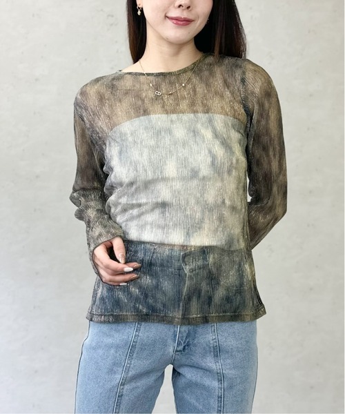 Per sist ence(パーシエンス)の「シアーラメニュアンスカラークルーネックプルオーバー(Tシャツ/カットソー・レディース・ブラック/ベージュ/ブラウン/グリーン・FREE)」の12枚目の写真