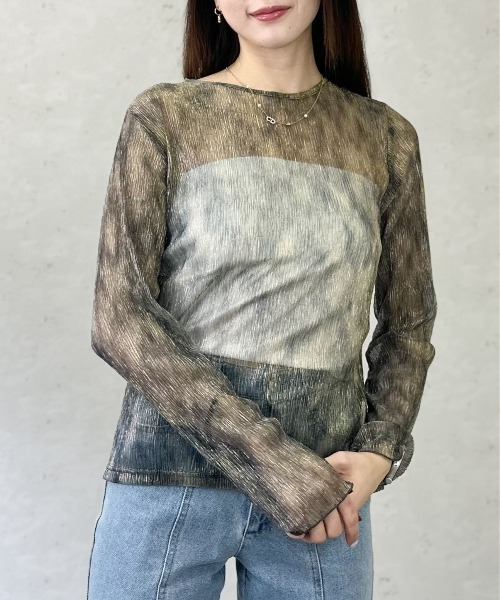 Per sist ence(パーシエンス)の「シアーラメニュアンスカラークルーネックプルオーバー(Tシャツ/カットソー・レディース・ブラック/ベージュ/ブラウン/グリーン・FREE)」の13枚目の写真