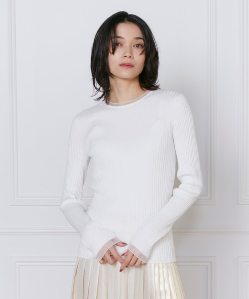INED(イネド)の「シアードッキングリブニット(ニット/セーター・レディース・ブラック/オレンジ/ブルー/オフホワイト/その他・9号/11号)」の2枚目の写真