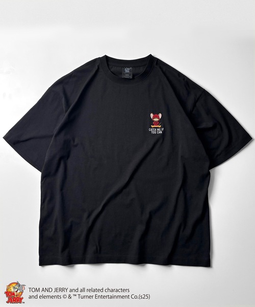 トム＆ジェリーTシャツ　ブラック Unisex One Tom and Jerry Jerry & Cheese Print T-shirt 男女