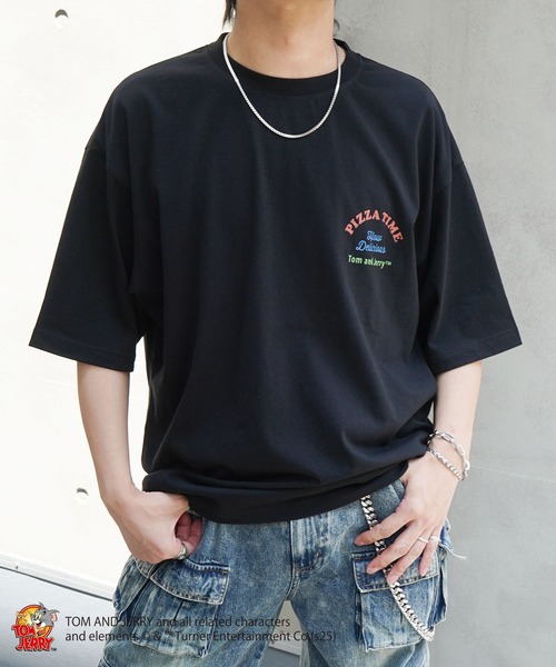 トム＆ジェリーTシャツ　ブラック tシャツ 「Tom＆Jerry /トムとジェリー 」バックエンボス デビル