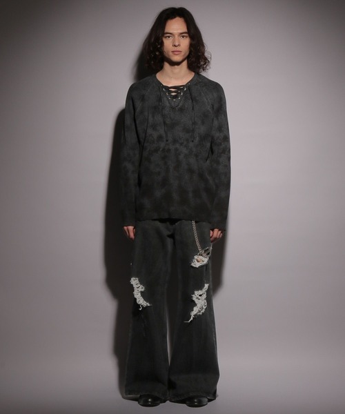 HARE（ハレ）の「【UNDERGROUND MODE】レースアップニット(HARE)（ニット/セーター・メンズ・パープル/ブラック・FREE）」の4枚目の写真