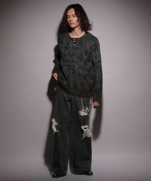 HARE（ハレ）の「【UNDERGROUND MODE】レースアップニット(HARE)（ニット/セーター・メンズ・パープル/ブラック・FREE）」の5枚目の写真