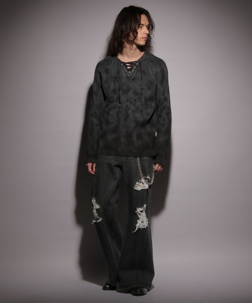 HARE（ハレ）の「【UNDERGROUND MODE】レースアップニット(HARE)（ニット/セーター・メンズ・パープル/ブラック・FREE）」の6枚目の写真