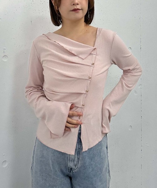 セール】アシメタックボタンカットTOPS（Tシャツ/カットソー