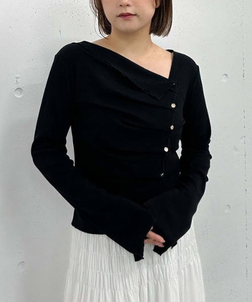セール】アシメタックボタンカットTOPS（Tシャツ/カットソー
