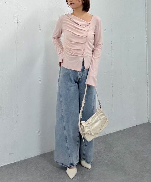 豪華 セール】アシメタックボタンカットTOPS（Tシャツ/カットソー トップス