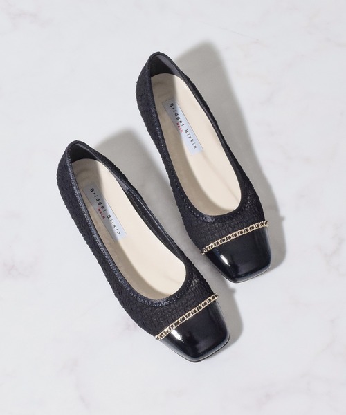 Bridget Birkin(ブリジットバーキン)の「【Bridget Birkin Walk】チェーンアクセントスクエアパンプス(555221)(パンプス・レディース・ベージュ系その他/ブラック系その他・24.5/24/23.5/23/22.5)」の2枚目の写真