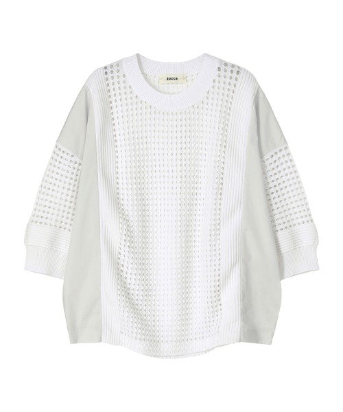 ZUCCa(ズッカ)の「アイレットドッキング / ニットポロシャツ / (O)(ポロシャツ・レディース・ホワイト/ネイビー/ブラック・M size)」の1枚目の写真