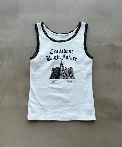 SHAGGIE（シャギー）の「グランジロゴレース付きタンクトップ（タンクトップ・レディース・ホワイト/ブラック/カーキ・FREE）」の9枚目の写真