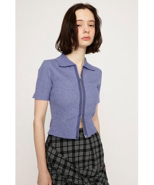 SLY（スライ）の「FRONT ZIP CUT RIB TOPS フロントジップ カットリブ トップス 半袖 夏服（Tシャツ/カットソー・レディース・ブラック系その他2/ピンク系その他/グリーン系その他2/ブルー系その他・FREE）」の5枚目の写真