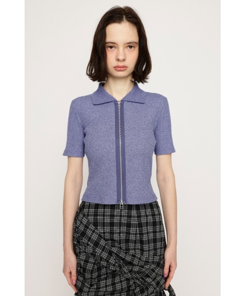 SLY（スライ）の「FRONT ZIP CUT RIB TOPS フロントジップ カットリブ トップス 半袖 夏服（Tシャツ/カットソー・レディース・ブラック系その他2/ピンク系その他/グリーン系その他2/ブルー系その他・FREE）」の6枚目の写真