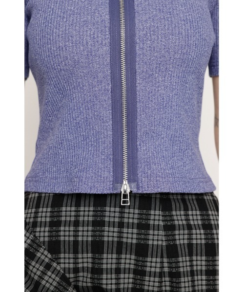 SLY（スライ）の「FRONT ZIP CUT RIB TOPS フロントジップ カットリブ トップス 半袖 夏服（Tシャツ/カットソー・レディース・ブラック系その他2/ピンク系その他/グリーン系その他2/ブルー系その他・FREE）」の10枚目の写真