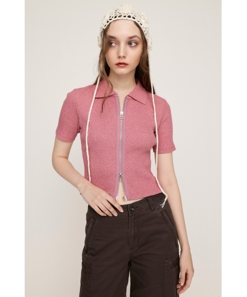 SLY（スライ）の「FRONT ZIP CUT RIB TOPS フロントジップ カットリブ トップス 半袖 夏服（Tシャツ/カットソー・レディース・ブラック系その他2/ピンク系その他/グリーン系その他2/ブルー系その他・FREE）」の12枚目の写真
