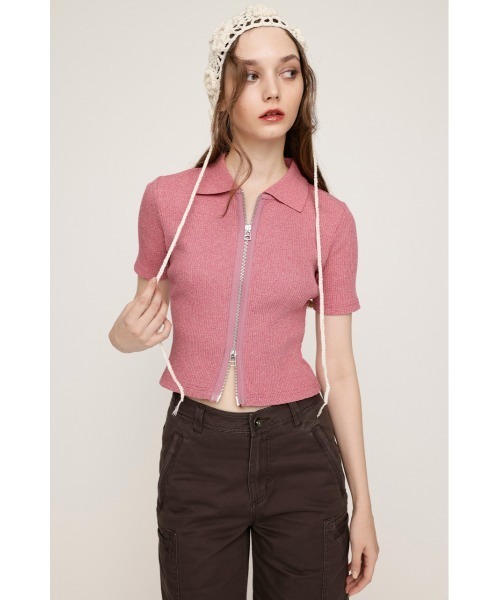 SLY（スライ）の「FRONT ZIP CUT RIB TOPS フロントジップ カットリブ トップス 半袖 夏服（Tシャツ/カットソー・レディース・ブラック系その他2/ピンク系その他/グリーン系その他2/ブルー系その他・FREE）」の14枚目の写真