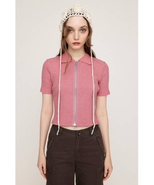 SLY（スライ）の「FRONT ZIP CUT RIB TOPS フロントジップ カットリブ トップス 半袖 夏服（Tシャツ/カットソー・レディース・ブラック系その他2/ピンク系その他/グリーン系その他2/ブルー系その他・FREE）」の15枚目の写真