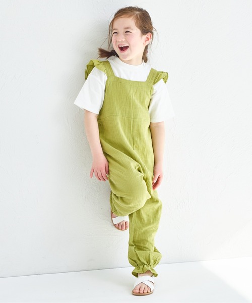 pairmanon（ペアマノン）の「【綿100%】ダブルガーゼ バッククロス フリルサロペット（サロペット/オーバーオール・キッズ・パープル/グリーン系その他/テラコッタ・150/120/110/140/100/130/90）」の4枚目の写真