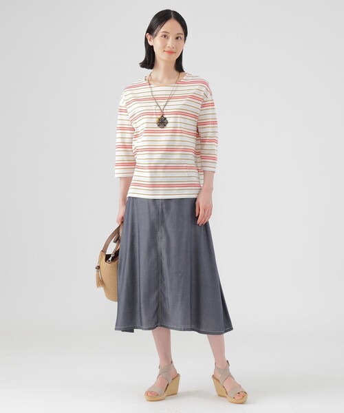 TRANS WORK(トランスワーク)の「【L】【ウォッシャブル】ジャカードボーダーシルケット プルオーバー(Tシャツ/カットソー・レディース・ブルー系その他4/オフホワイト/ネイビー・46/44)」の4枚目の写真