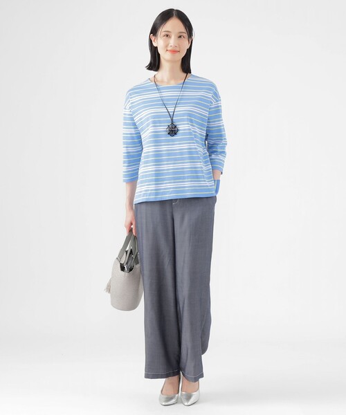 TRANS WORK(トランスワーク)の「【L】【ウォッシャブル】ジャカードボーダーシルケット プルオーバー(Tシャツ/カットソー・レディース・ブルー系その他4/オフホワイト/ネイビー・46/44)」の6枚目の写真