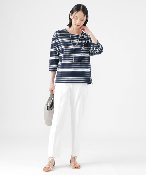 TRANS WORK(トランスワーク)の「【L】【ウォッシャブル】ジャカードボーダーシルケット プルオーバー(Tシャツ/カットソー・レディース・ブルー系その他4/オフホワイト/ネイビー・46/44)」の7枚目の写真