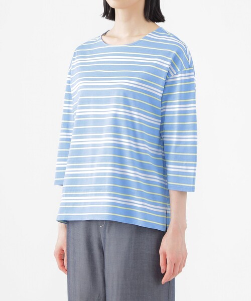 TRANS WORK(トランスワーク)の「【L】【ウォッシャブル】ジャカードボーダーシルケット プルオーバー(Tシャツ/カットソー・レディース・ブルー系その他4/オフホワイト/ネイビー・46/44)」の9枚目の写真