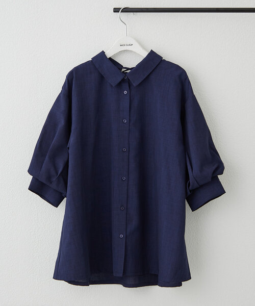 Remind me and forever(リマインドミーアンドフォーエバー)の「【大好評!新色追加!】後ろレースアップボリューム袖ブラウス(シャツ/ブラウス・レディース・ブルー/オフホワイト/その他1/その他2/ネイビー/ミント/ベージュ・FREE)」の4枚目の写真