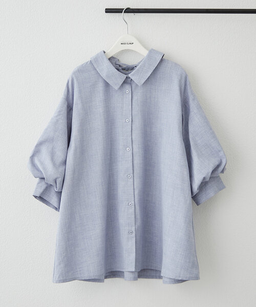 Remind me and forever(リマインドミーアンドフォーエバー)の「【大好評!新色追加!】後ろレースアップボリューム袖ブラウス(シャツ/ブラウス・レディース・ブルー/オフホワイト/その他1/その他2/ネイビー/ミント/ベージュ・FREE)」の5枚目の写真