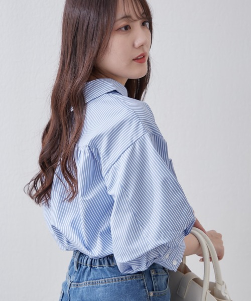 Remind me and forever(リマインドミーアンドフォーエバー)の「【大好評!新色追加!】後ろレースアップボリューム袖ブラウス(シャツ/ブラウス・レディース・ブルー/オフホワイト/その他1/その他2/ネイビー/ミント/ベージュ・FREE)」の20枚目の写真