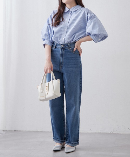 Remind me and forever(リマインドミーアンドフォーエバー)の「【大好評!新色追加!】後ろレースアップボリューム袖ブラウス(シャツ/ブラウス・レディース・ブルー/オフホワイト/その他1/その他2/ネイビー/ミント/ベージュ・FREE)」の16枚目の写真