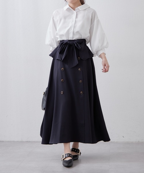 Remind me and forever(リマインドミーアンドフォーエバー)の「【大好評!新色追加!】後ろレースアップボリューム袖ブラウス(シャツ/ブラウス・レディース・ブルー/オフホワイト/その他1/その他2/ネイビー/ミント/ベージュ・FREE)」の9枚目の写真