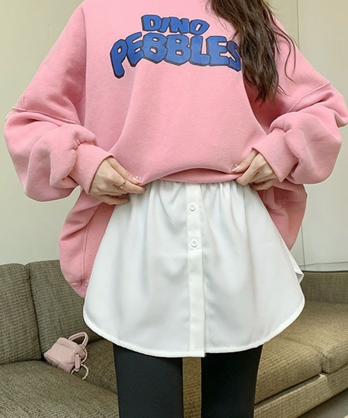 VIBGYOR Women(ヴィブジョー ウィメン)の「【urge select】フロントボタンデザイン カットソー生地 レイヤードシャツ/つけ裾(その他トップス・レディース・ブラック/ホワイト・FREE)」の6枚目の写真