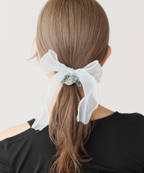 ROOPTOKYO（ループトウキョウ）の「Pearl design sheer ribbon chou chou/パールデザイン シア―リボンシュシュ（シュシュ・レディース・ピンク/グリーン/ブラック/アイボリー・FREE）」の3枚目の写真