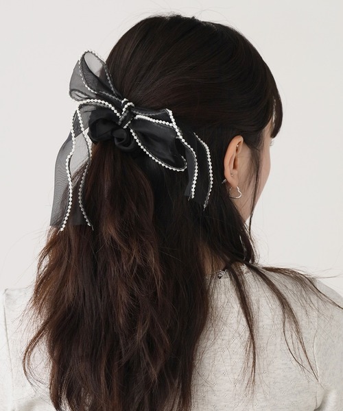 ROOPTOKYO（ループトウキョウ）の「Pearl design sheer ribbon chou chou/パールデザイン シア―リボンシュシュ（シュシュ・レディース・ピンク/グリーン/ブラック/アイボリー・FREE）」の2枚目の写真