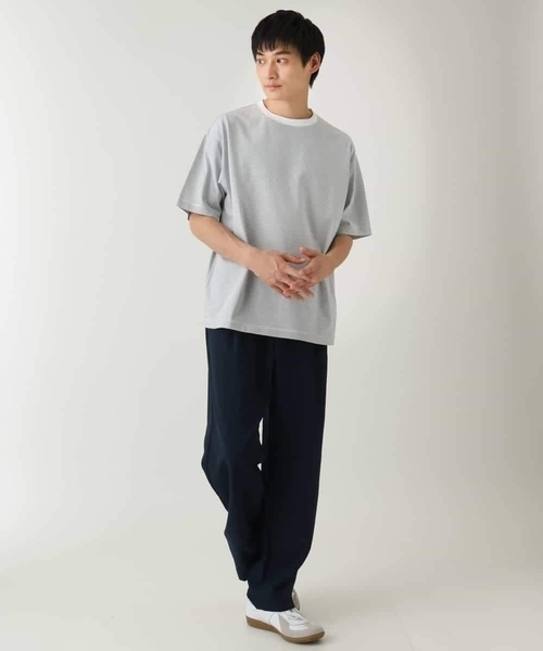 a.v.v（アーヴェヴェ）の「【接触冷感】細ボーダーセミワイドシルエットカットソー（Tシャツ/カットソー・メンズ・ブラック/ホワイト・48/46）」の9枚目の写真