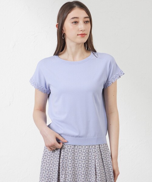 amaca(アマカ)の「ライトレーヨンストレッチレース付プルオーバー(ニット/セーター・レディース・ベージュ/ダークネイビー/ブルー系その他4・38)」の3枚目の写真