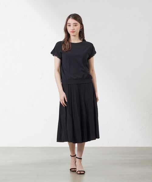 amaca(アマカ)の「ライトレーヨンストレッチレース付プルオーバー(ニット/セーター・レディース・ベージュ/ダークネイビー/ブルー系その他4・38)」の10枚目の写真