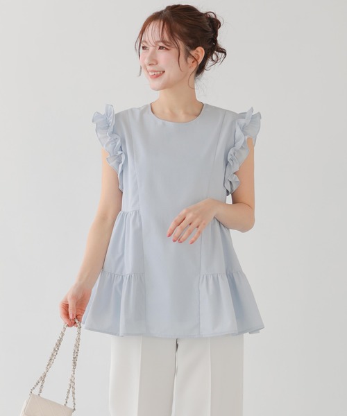 Fit more ブラウス シャツ 切り替えフリルティアードトップス