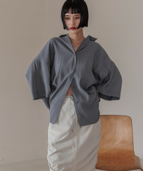 LOWRYS FARM（ローリーズファーム）の「シアーＢＩＧシャツＳＳ　 325470（シャツ/ブラウス・レディース・チャコールグレー/アイボリー/カーキ/イエロー・FREE）」の10枚目の写真