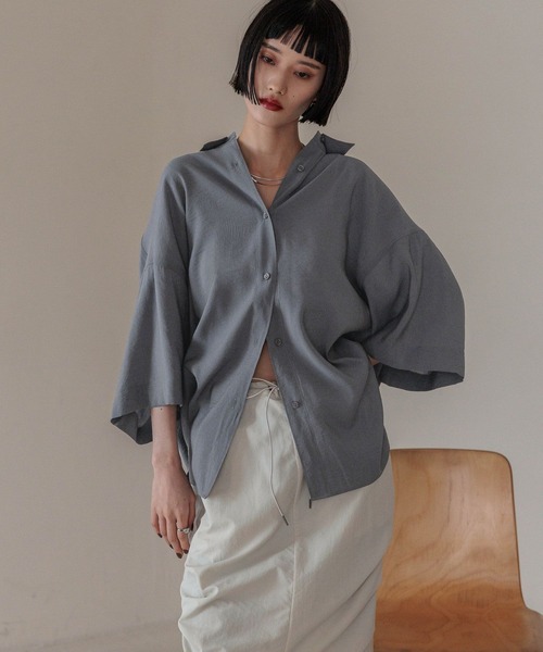 LOWRYS FARM（ローリーズファーム）の「シアーＢＩＧシャツＳＳ　 325470（シャツ/ブラウス・レディース・チャコールグレー/アイボリー/カーキ/イエロー・FREE）」の11枚目の写真