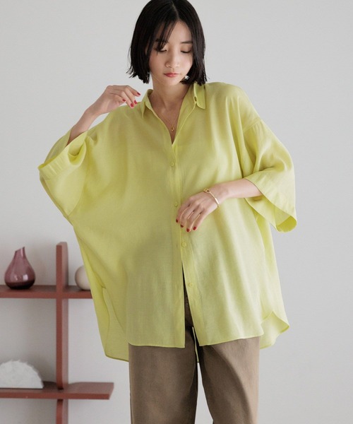 LOWRYS FARM（ローリーズファーム）の「シアーＢＩＧシャツＳＳ　 325470（シャツ/ブラウス・レディース・チャコールグレー/アイボリー/カーキ/イエロー・FREE）」の18枚目の写真