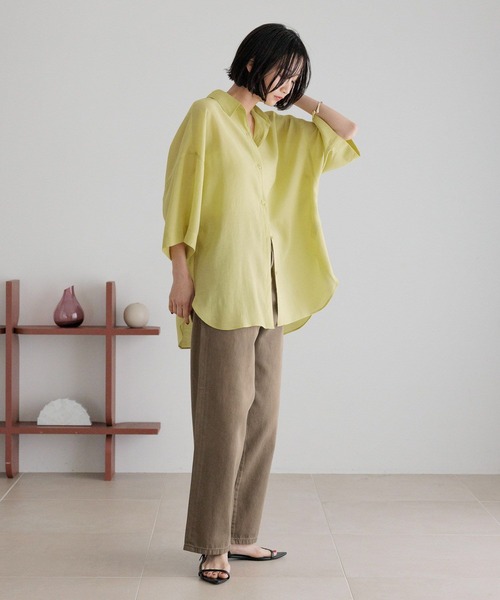 LOWRYS FARM（ローリーズファーム）の「シアーＢＩＧシャツＳＳ　 325470（シャツ/ブラウス・レディース・チャコールグレー/アイボリー/カーキ/イエロー・FREE）」の21枚目の写真