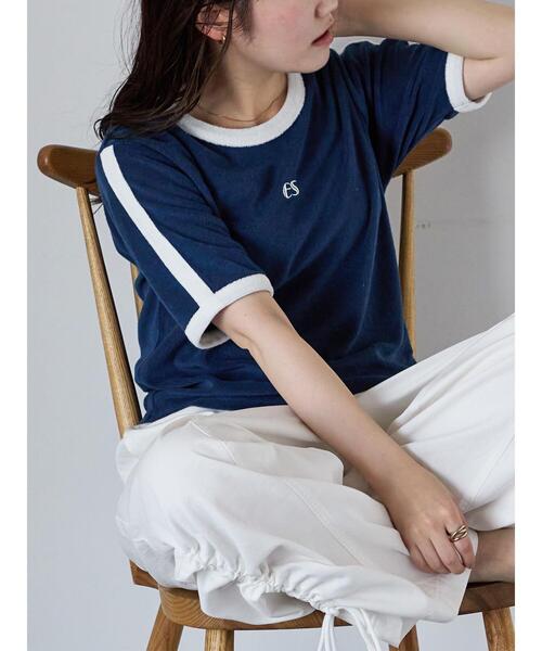 ehka sopo（エヘカソポ）の「パイルリンガーTシャツ（Tシャツ/カットソー・レディース・ネイビー/オフホワイト/イエロー・F）」の2枚目の写真