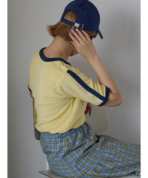 ehka sopo（エヘカソポ）の「パイルリンガーTシャツ（Tシャツ/カットソー・レディース・ネイビー/オフホワイト/イエロー・F）」の4枚目の写真