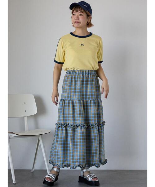 ehka sopo（エヘカソポ）の「パイルリンガーTシャツ（Tシャツ/カットソー・レディース・ネイビー/オフホワイト/イエロー・F）」の6枚目の写真