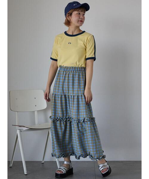 ehka sopo（エヘカソポ）の「パイルリンガーTシャツ（Tシャツ/カットソー・レディース・ネイビー/オフホワイト/イエロー・F）」の7枚目の写真