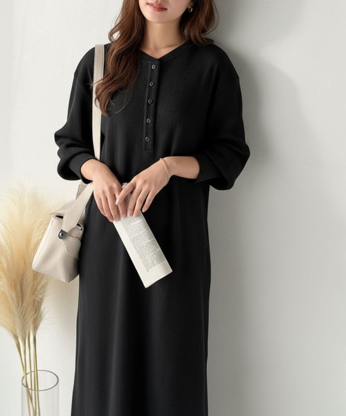 セール】リラックス感とお洒落を両立。2wayヘンリーネックリブ