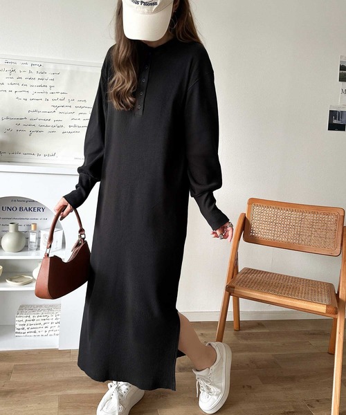 セール】リラックス感とお洒落を両立。2wayヘンリーネックリブ