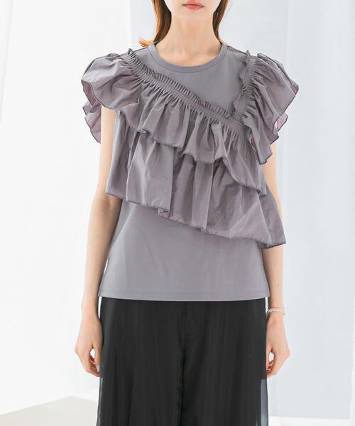 URBAN RESEARCH ROSSO WOMEN（アーバンリサーチ　ロッソ）の「プリーツフリルデザインプルオーバー（Tシャツ/カットソー・レディース・グレー/オフホワイト/ブラック・FREE）」の9枚目の写真