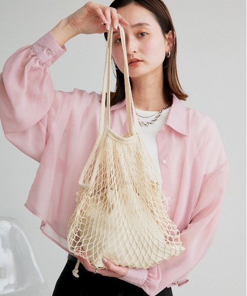 ad thie（アドティエ）の「メッシュネット トートバッグ（トートバッグ・レディース・アイボリー/ブラック/ライトグリーン/ピンク・FREE）」の3枚目の写真